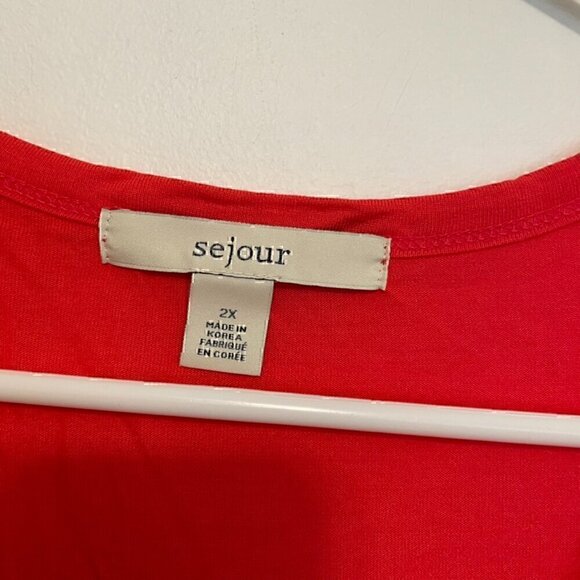 NEW NWT SEJOUR Plus Size Twisted Front Top Coral Red / Pink Short Cap Sleeve 2X - Picture 5 of 11